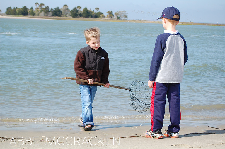 children crabbing off the barrier islands near Charleston, SC