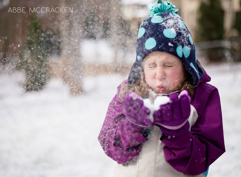 Project 52: girl blowing snow | family lifestyle photography