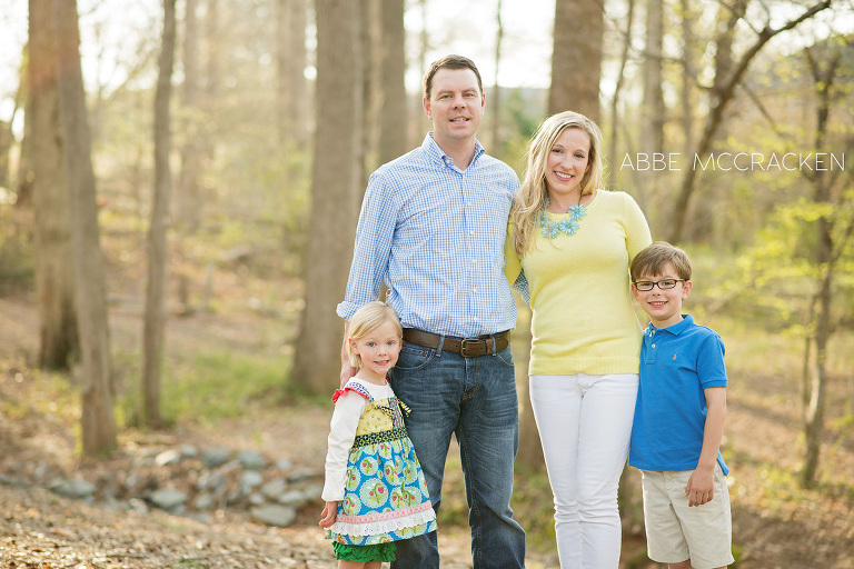landscape spring family portrait in the woods