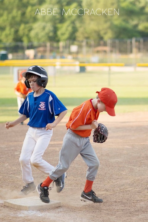 youth sports - baseball player tags opponent out