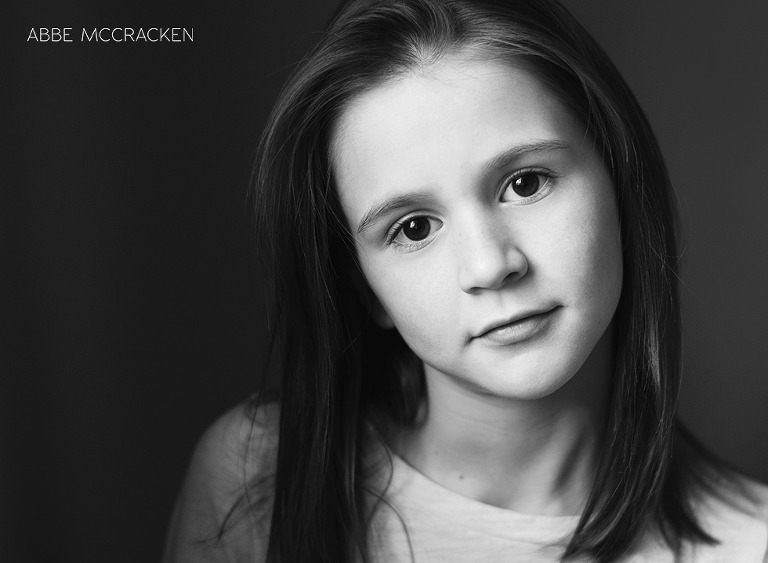 headshot of a young girl - one of many images compiled for modeling portfolio