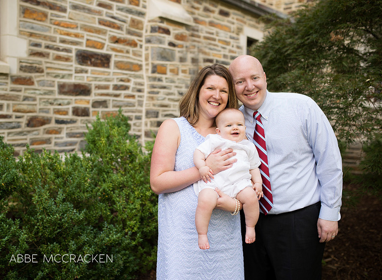 Family portrait outside of Myers Park Methodist on christening day