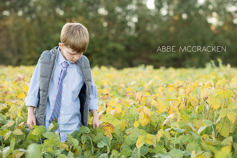 young boy in a soybean field