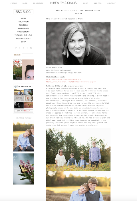 In Beauty & Chaos feature on Charlotte professional family photographer Abbe McCracken
