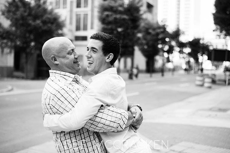 Father and son candid picture on location in uptown Charlotte NC