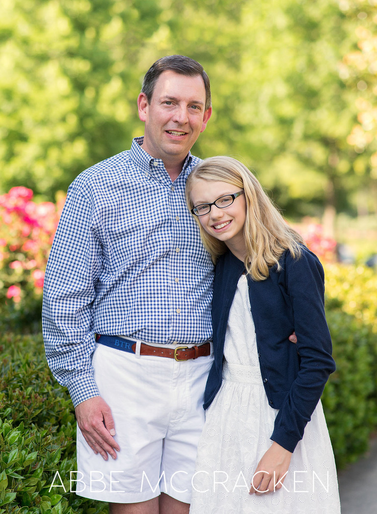 Portrait of a father and daughter - spring family photography session and Carmel Country Club in Charlotte