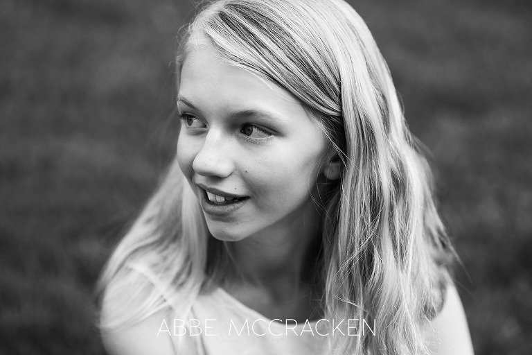 Black and white candid of a young tween girl