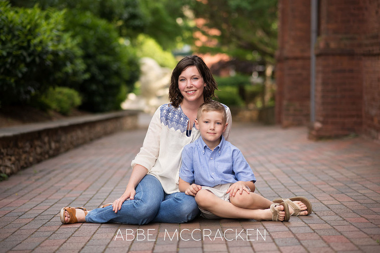 Portrait of a mother and son in Uptown Charlotte, NC