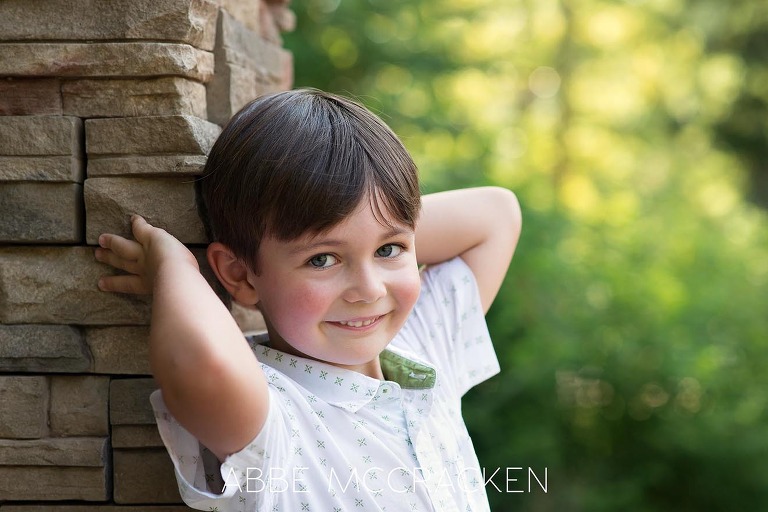 Portrait of a young boy at Squirrel Lake Park in Matthews, NC