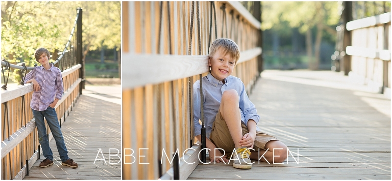 Brothers posing on the wooden bridge in Charlotte's Freedom Park