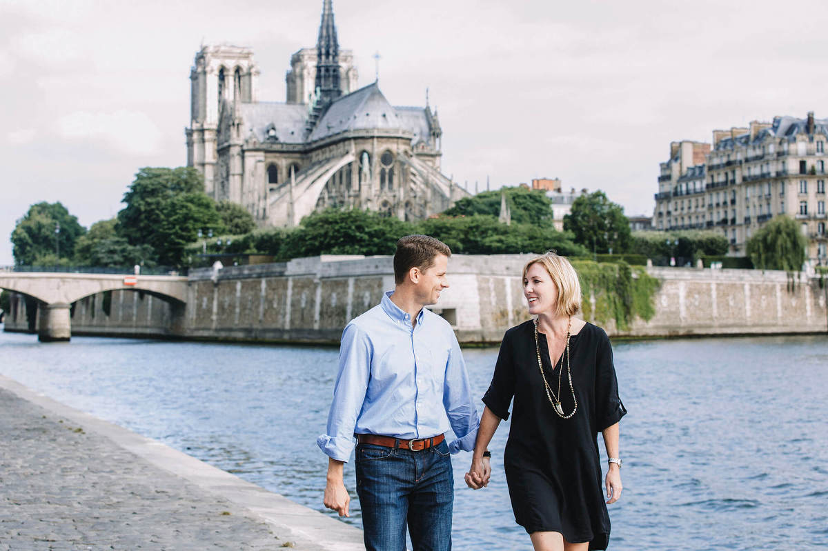 Abbe and her husband walking the streets of Paris