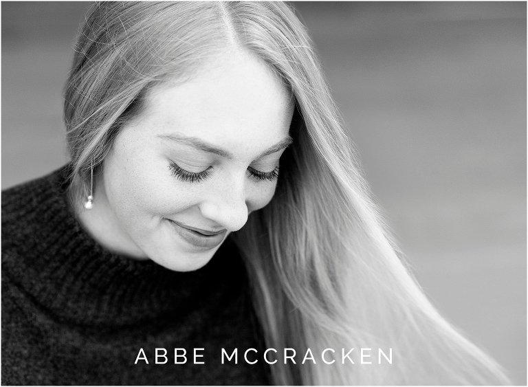 Close up black and white picture of a high school senior, senior portraits