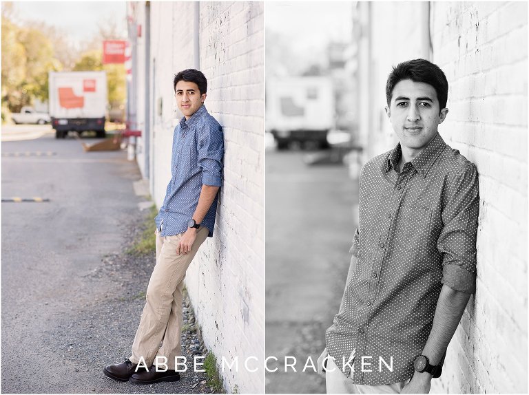 High school senior pictures in downtown Davidson, NC