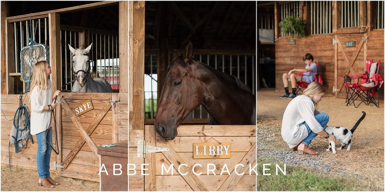 Family lifestyle images of life on the farm includes two horses and a cat