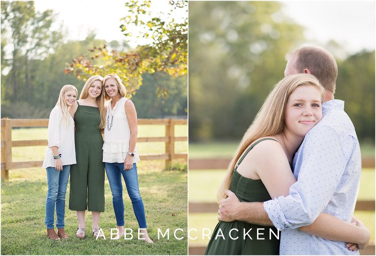 Family portraits with their high school senior daughter. Father and daughter candid portrait.