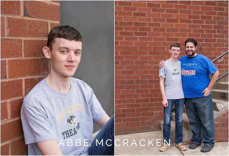 Senior portraits outside the theater doors at Providence High School in Charlotte NC