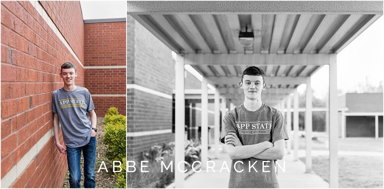 High school senior wearing his chosen college shirt, Appalachian State University