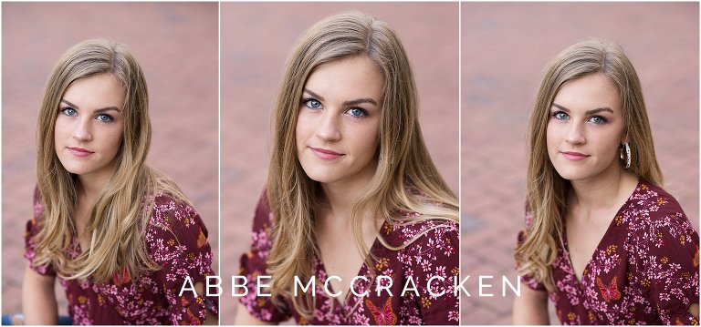 High school senior headshots in color, senior portraits