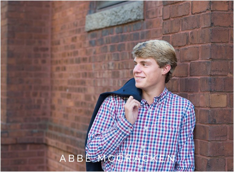 Profile portrait of a handsome blonde senior boy