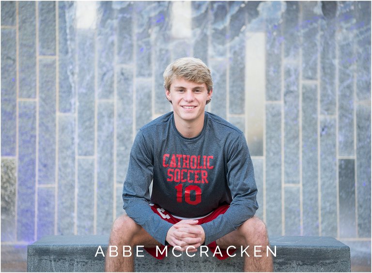 Athletic senior portrait in Charlotte's Romare Bearden Park