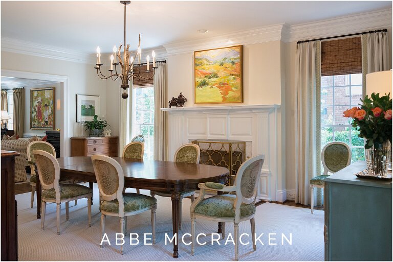 Renovated and redesigned dining room in Quail Hollow Country Club home
