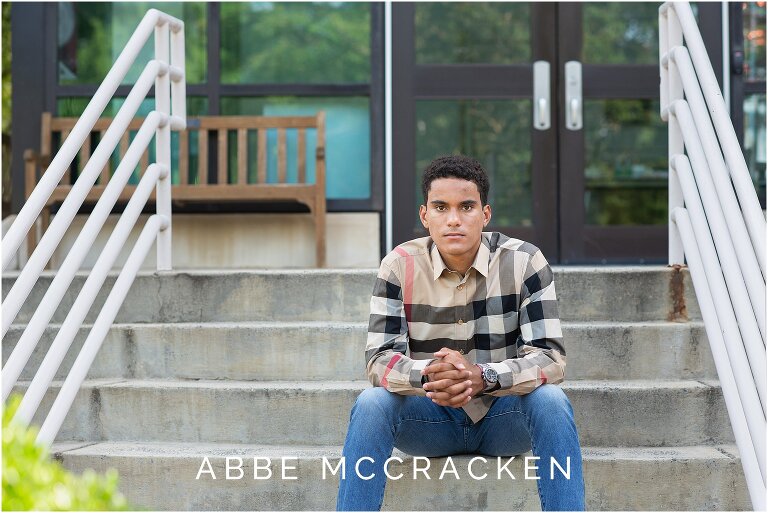 High school senior pictures on campus at PDS in Charlotte, NC