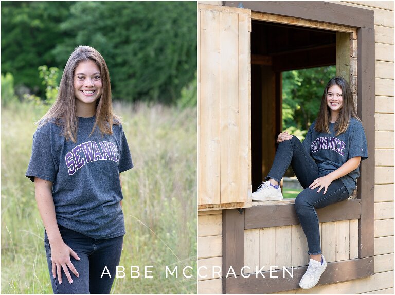 Senior portrait in Sewanee t-shirt