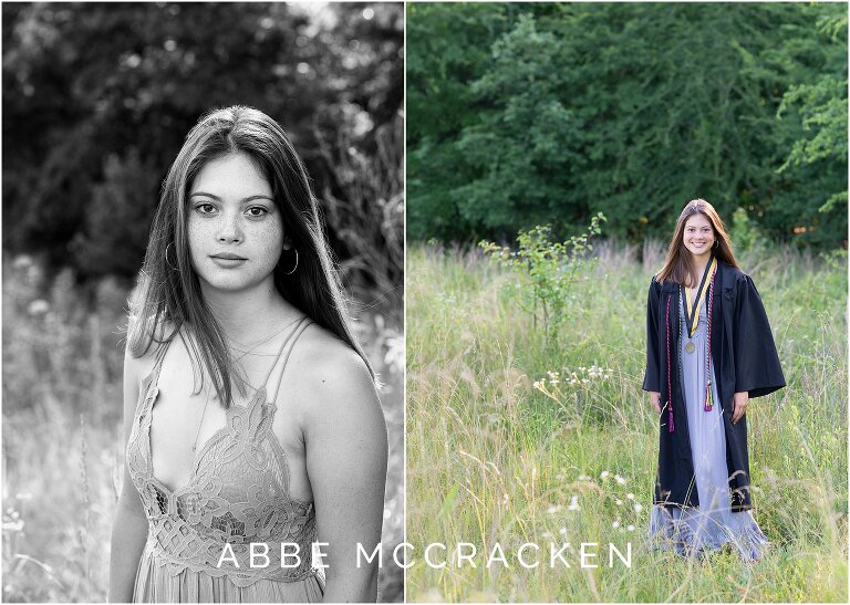 Senior portraits in wheat fields with graduation gown