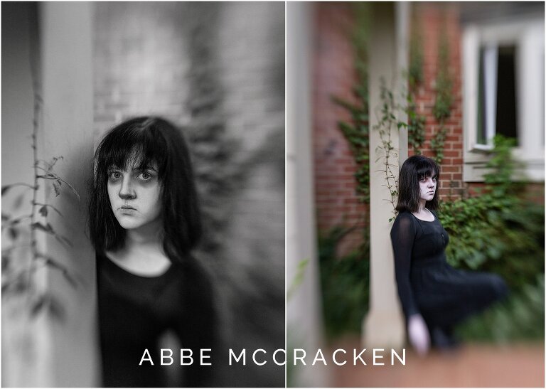 Halloween images of a teenage girl using the Lensbaby for extra blur and mystery