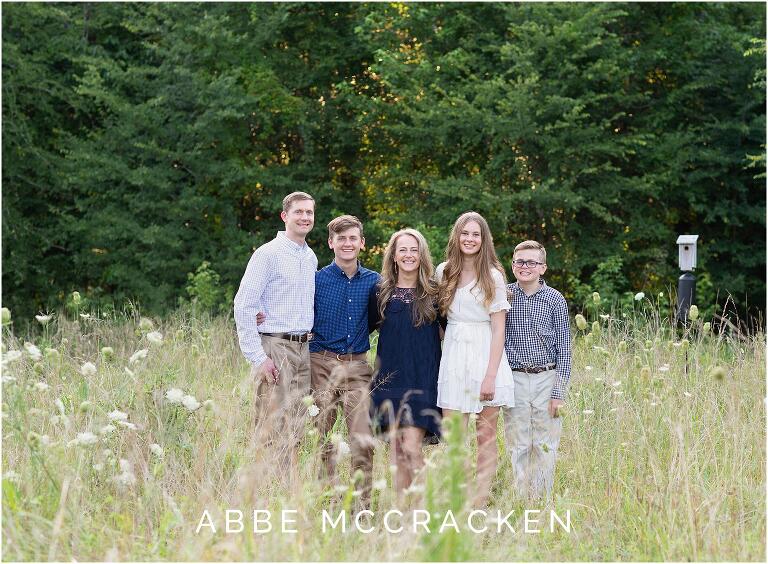 Family portrait photographed during summer family session at Marvin Efird Park in North Carolina