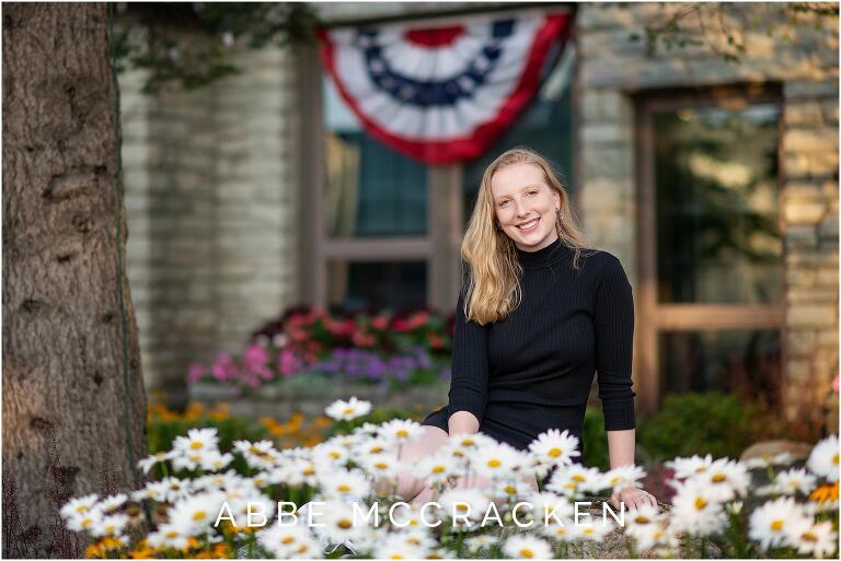 high school senior picture in Blowing Rock with flowers