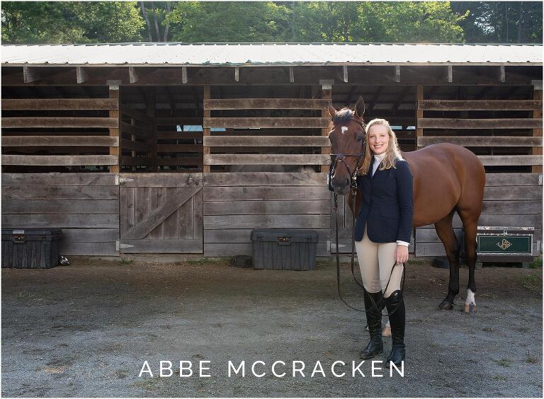 High School equestrian champion with her own brown jumping horse