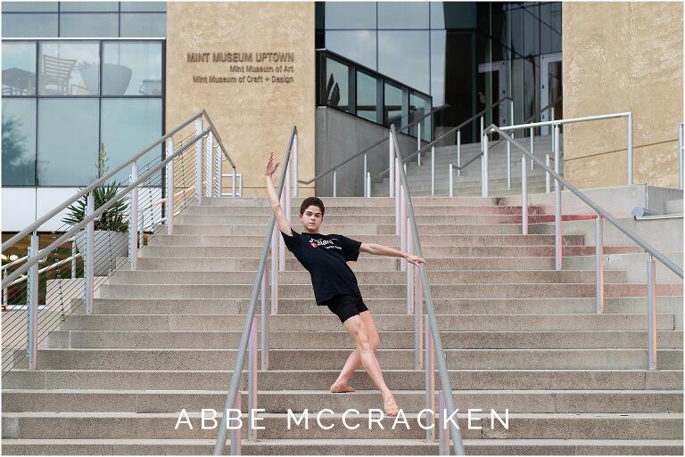 Ballet dancer senior portrait on the steps of Charlotte's Mint Museum