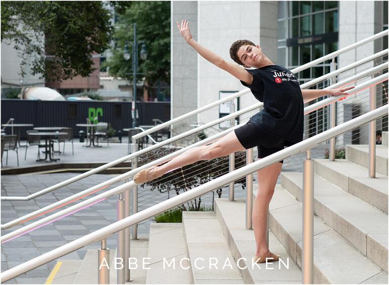 Ballet dancer senior portraits on the steps of Charlotte's Mint Museum