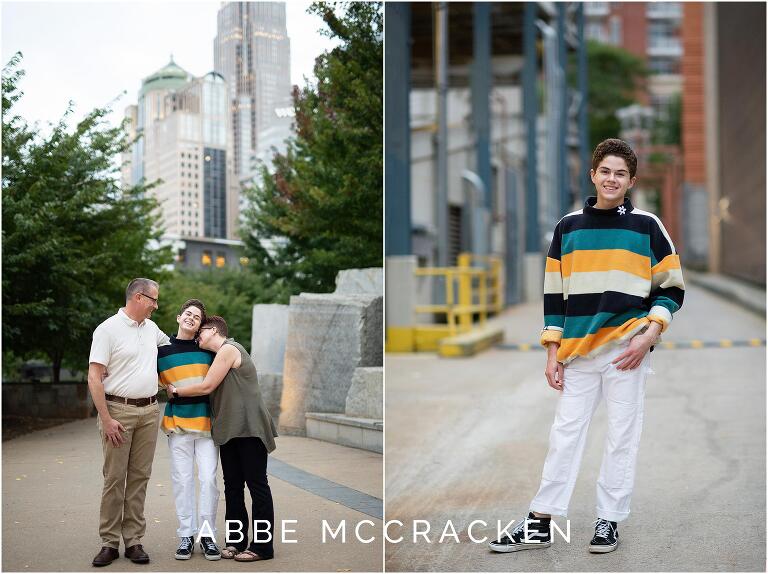 Senior portraits in Uptown Charlotte with parents
