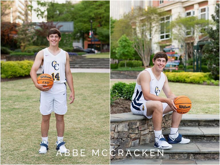 Senior photos in basketball attire, Carmel Christian School
