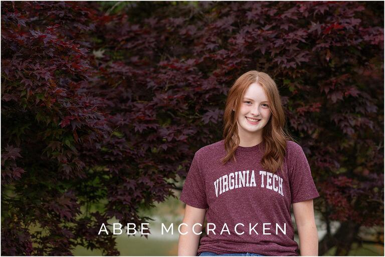 Senior picture in Virginia Tech t-shirt