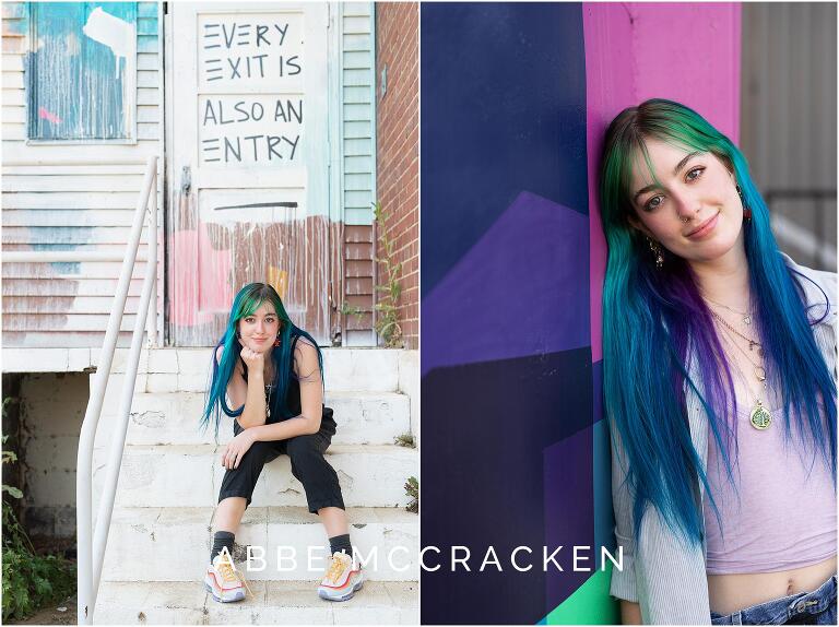 Senior portraits in colorful Camp North End