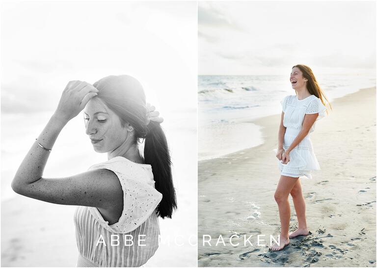 Senior portraits on the beach, light and airy with backlighting