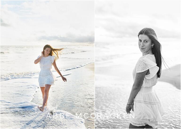 Senior portraits on the beach, light and airy with backlighting