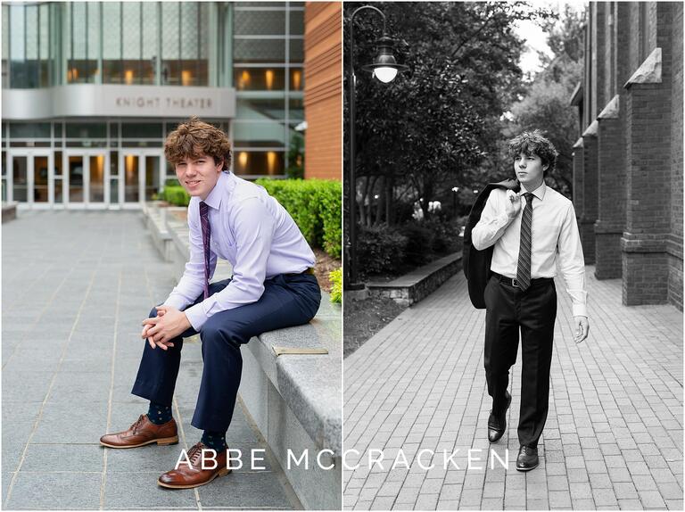 Senior pictures of a boy in Uptown Charlotte