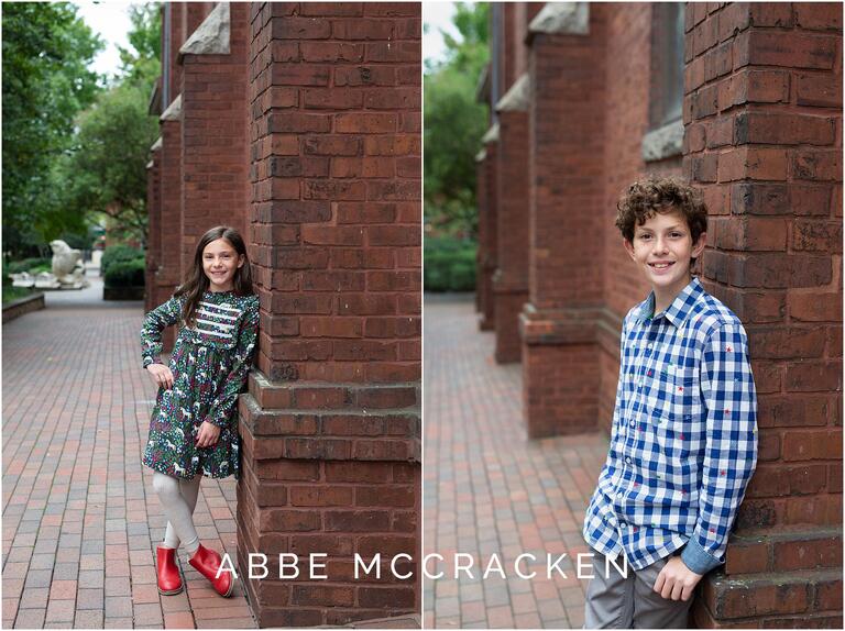 Children's Portraits against a red brick wall