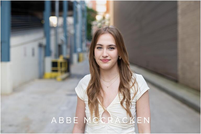 Senior portrait of a girl with long brown hair