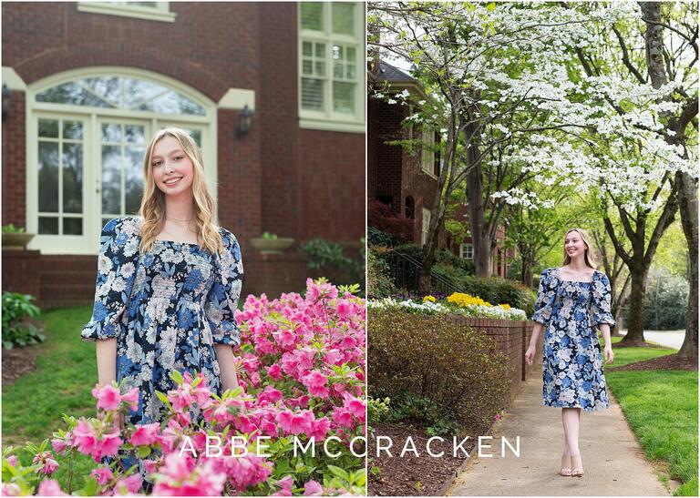 Spring graduation pictures in Charlotte's Myers Park neighborhood