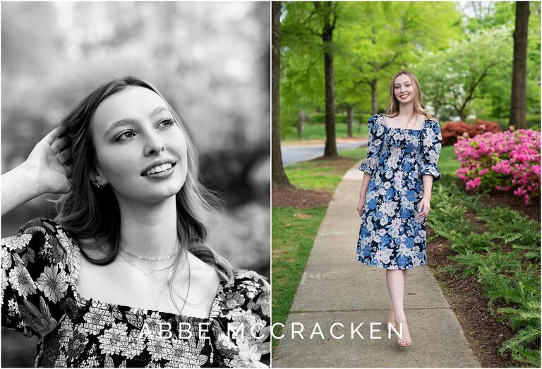 Senior portrait of girl in a floral dress