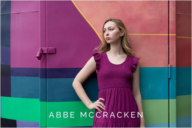 senior picture on a colorful silo at Camp North End, Charlotte