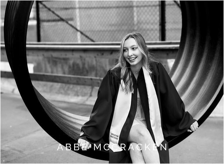 Black and white candid of a graduating high school senior