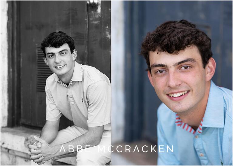 Senior portrait of boy in blue button up