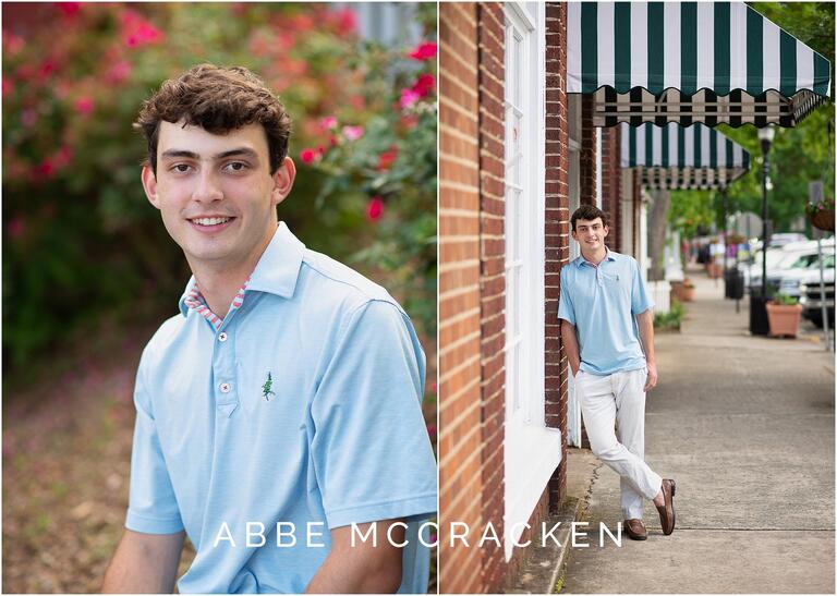 Vertical pictures of a high school senior in downtown Matthews, NC