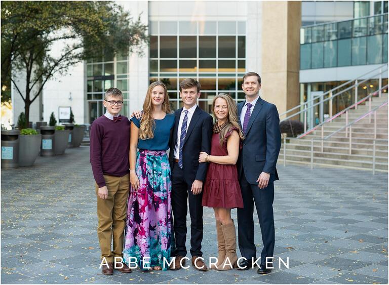 Family portrait in front of the Mint Museum Uptown Charlotte